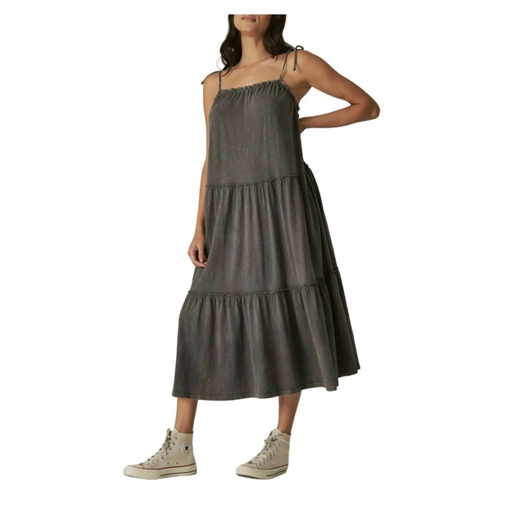 NWT Lucky Brand Women's Cotton Tiered Dress - Washed Black